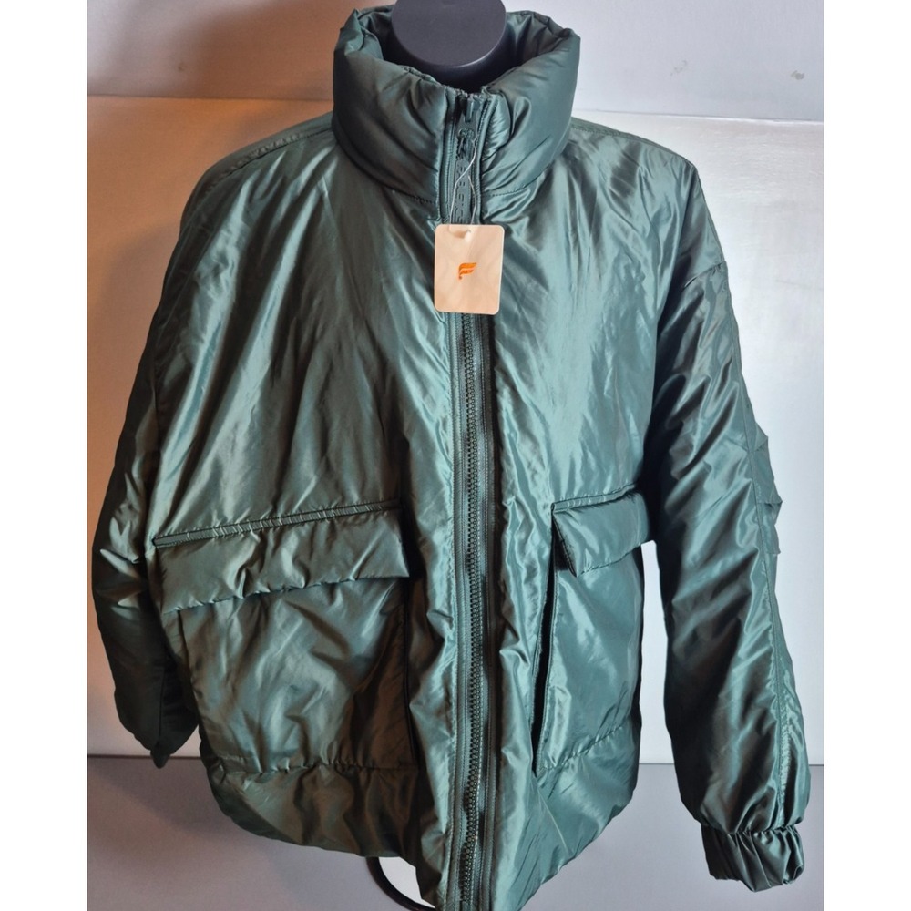 Fabletics Womens All Weather Puffer Jacket L Large Green NEW NWT